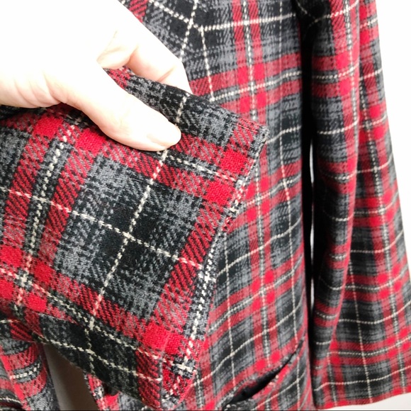 VTG Plaid Womens Wool Blazer Jacket One Button 10 - Picture 4 of 16
